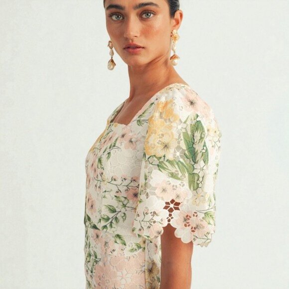 NWOT Arose Studio Deanna Short Sleeve Square Neck Spring Floral Mini Dress - Picture 9 of 9